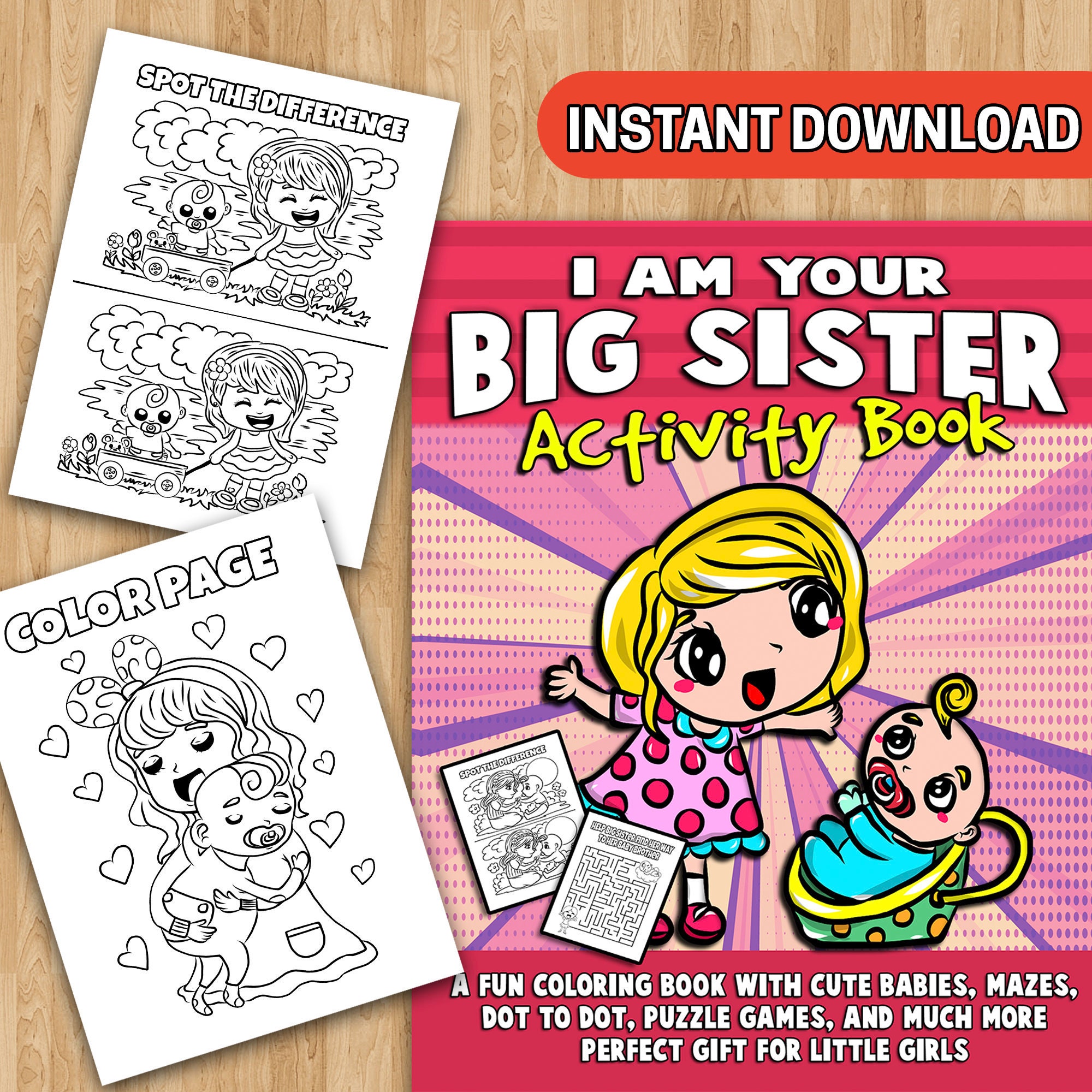 Best value i am your big sister activity book instant download sibling day coloring book w cute babies perfect gift for little girls