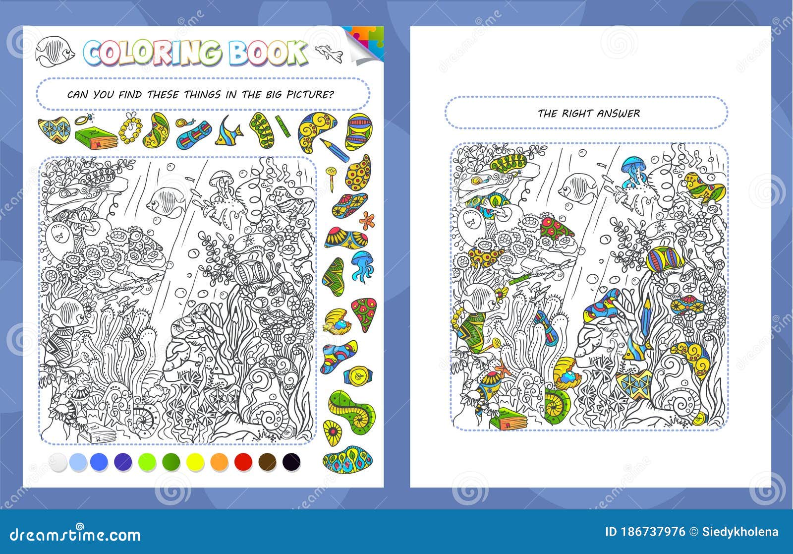 Coloring book game sea bottom stock illustration