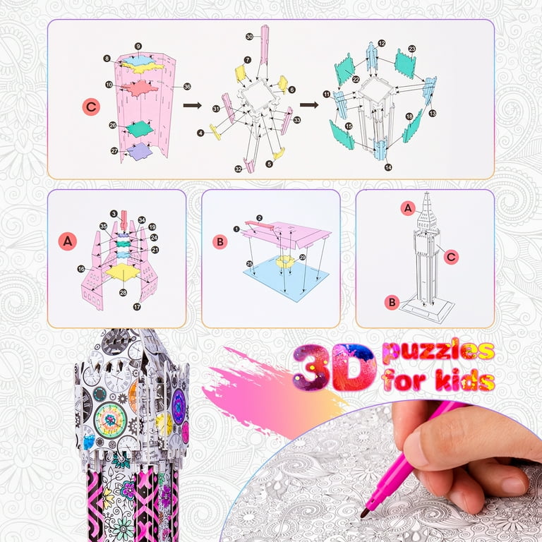 D coloring puzzles kits for kids age