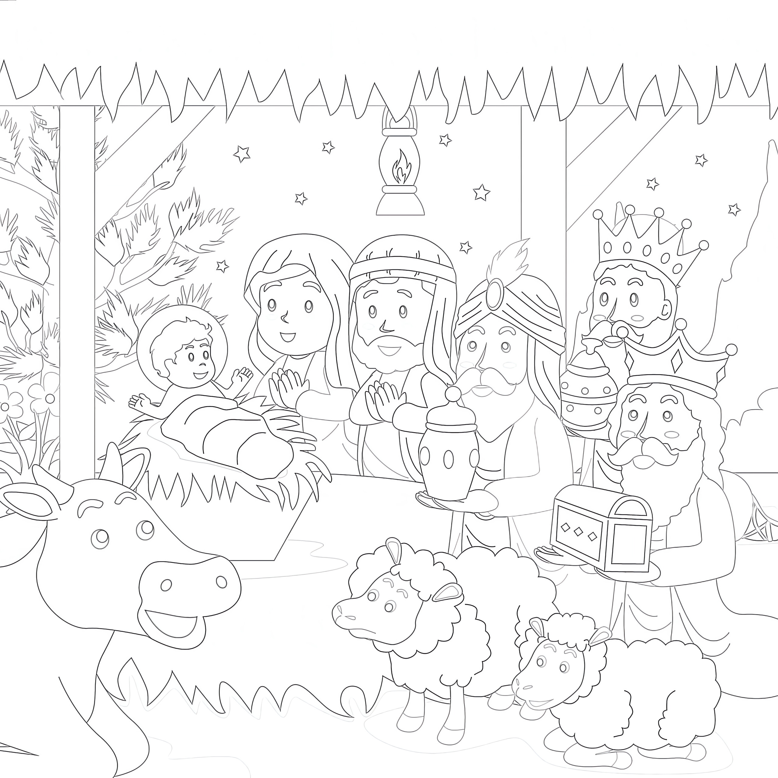 Printable birth of jesus coloring page