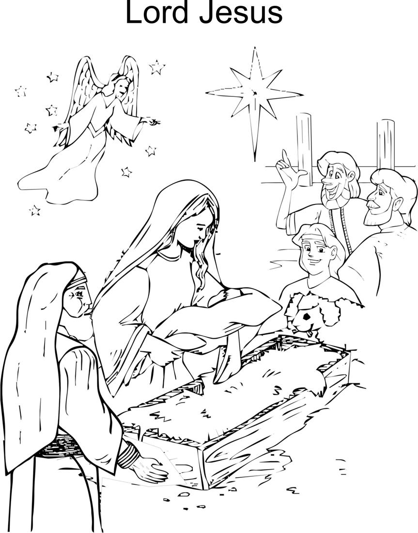 Jesus birth coloring printable page for kids