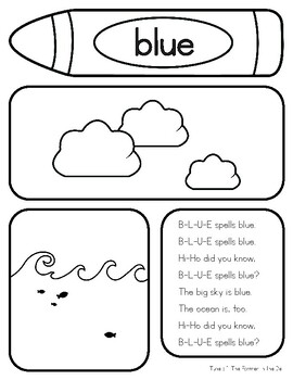 Color word coloring sheet blue by grace by design tpt