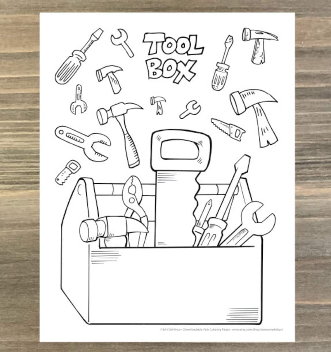 Big construction tool box coloring page downloadable pdf file instant download