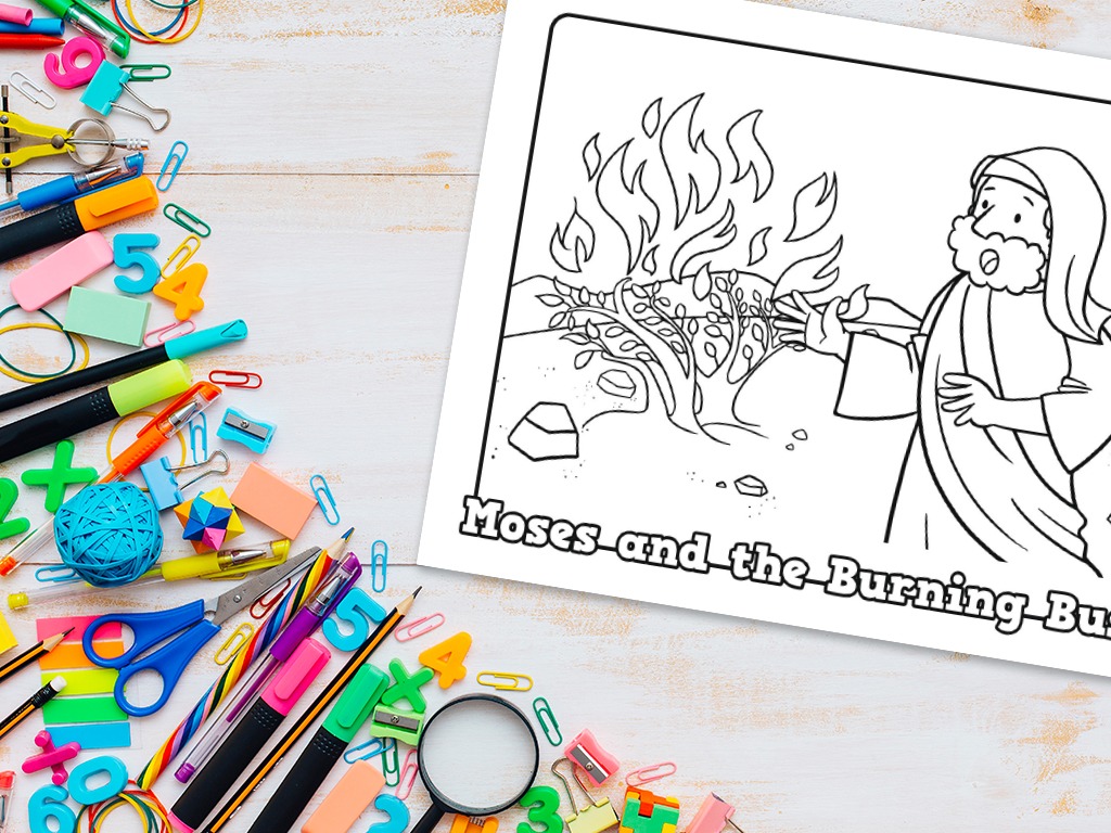 Moses and the burning bush printable coloring sheet â