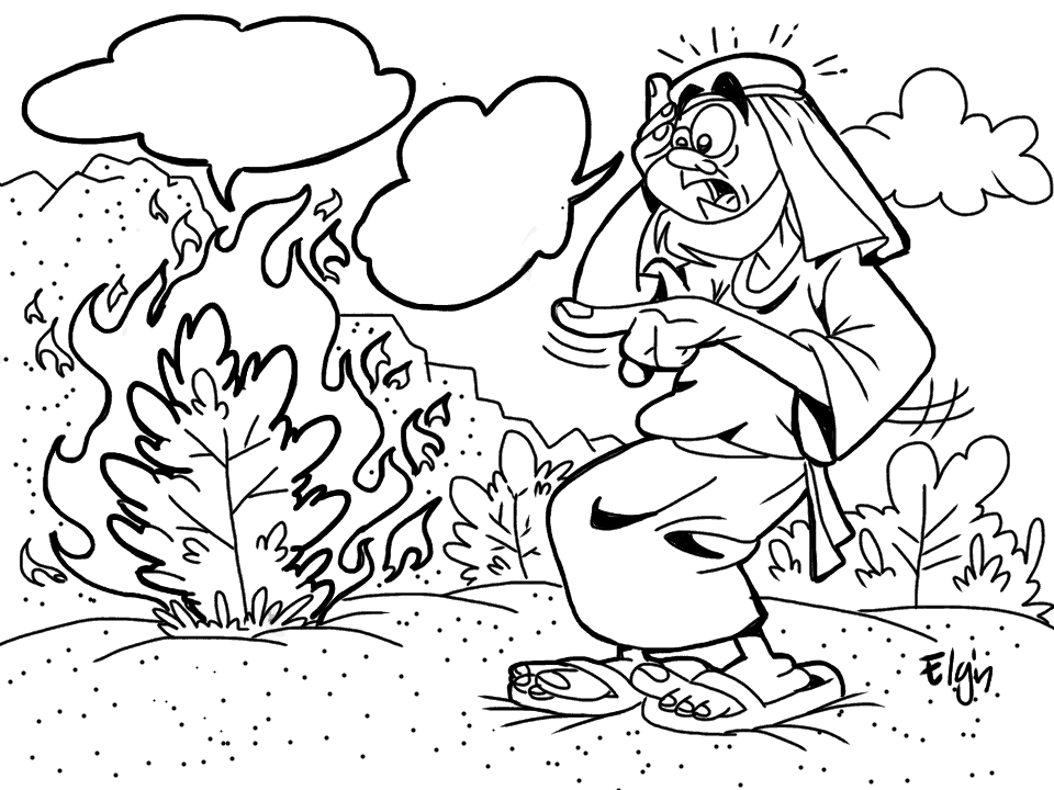 Moses and the burning bush cartoon coloring page