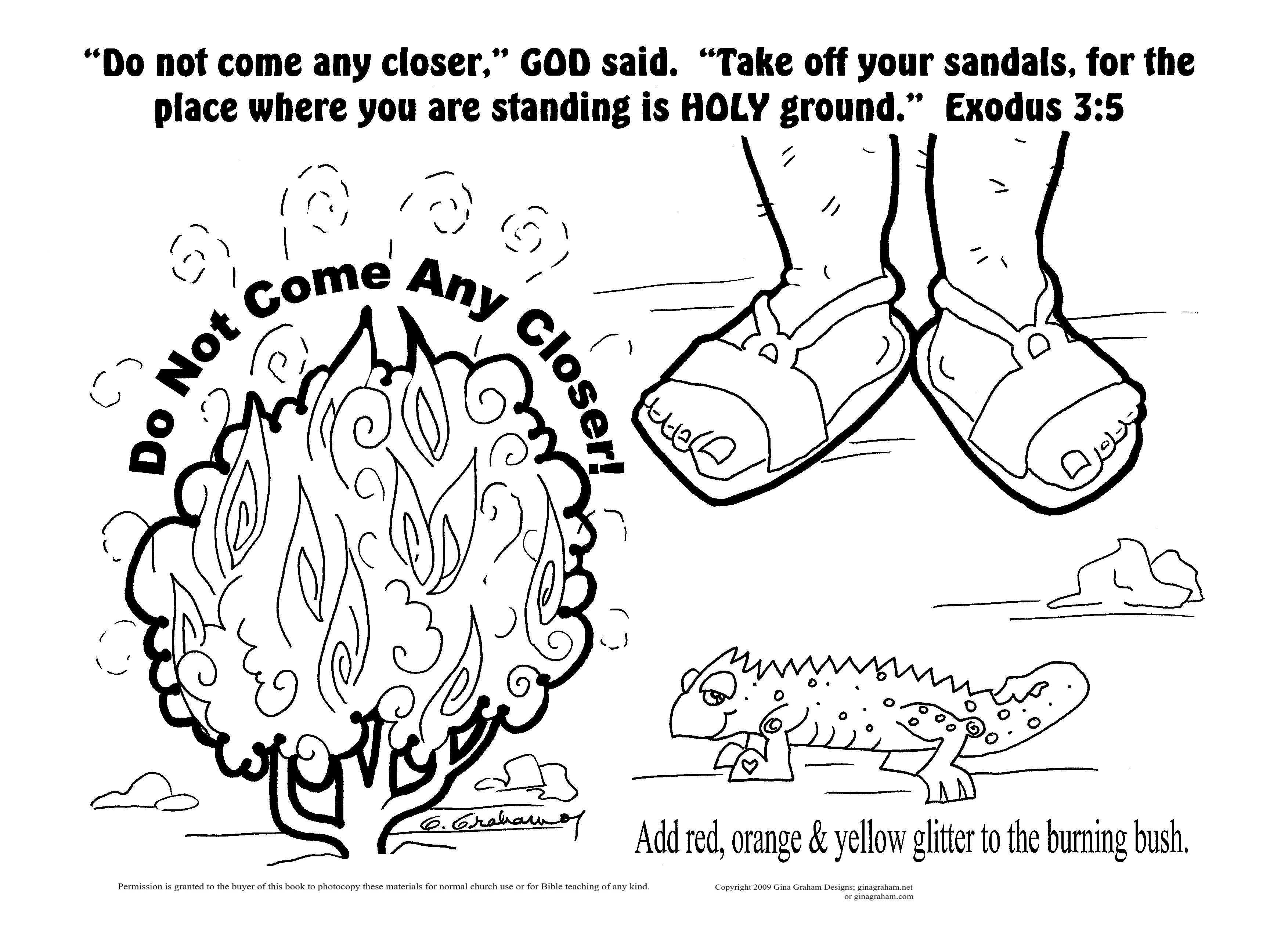 Moses and the burning bush coloring sheet printable for childrens ministry burning bush moses bible journaling printables