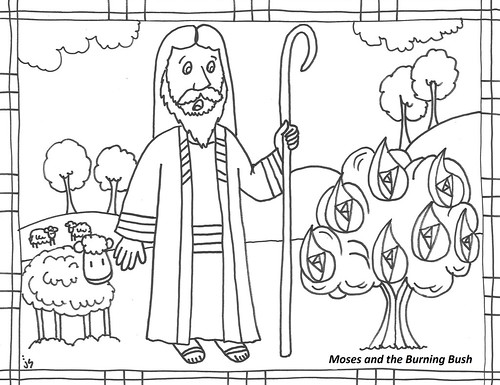 Moses and burning bush coloring page â stushie art