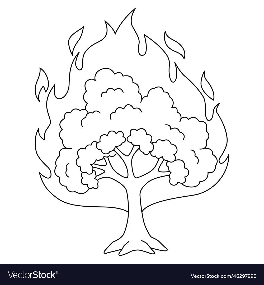 Burning bush isolated coloring page for kids vector image