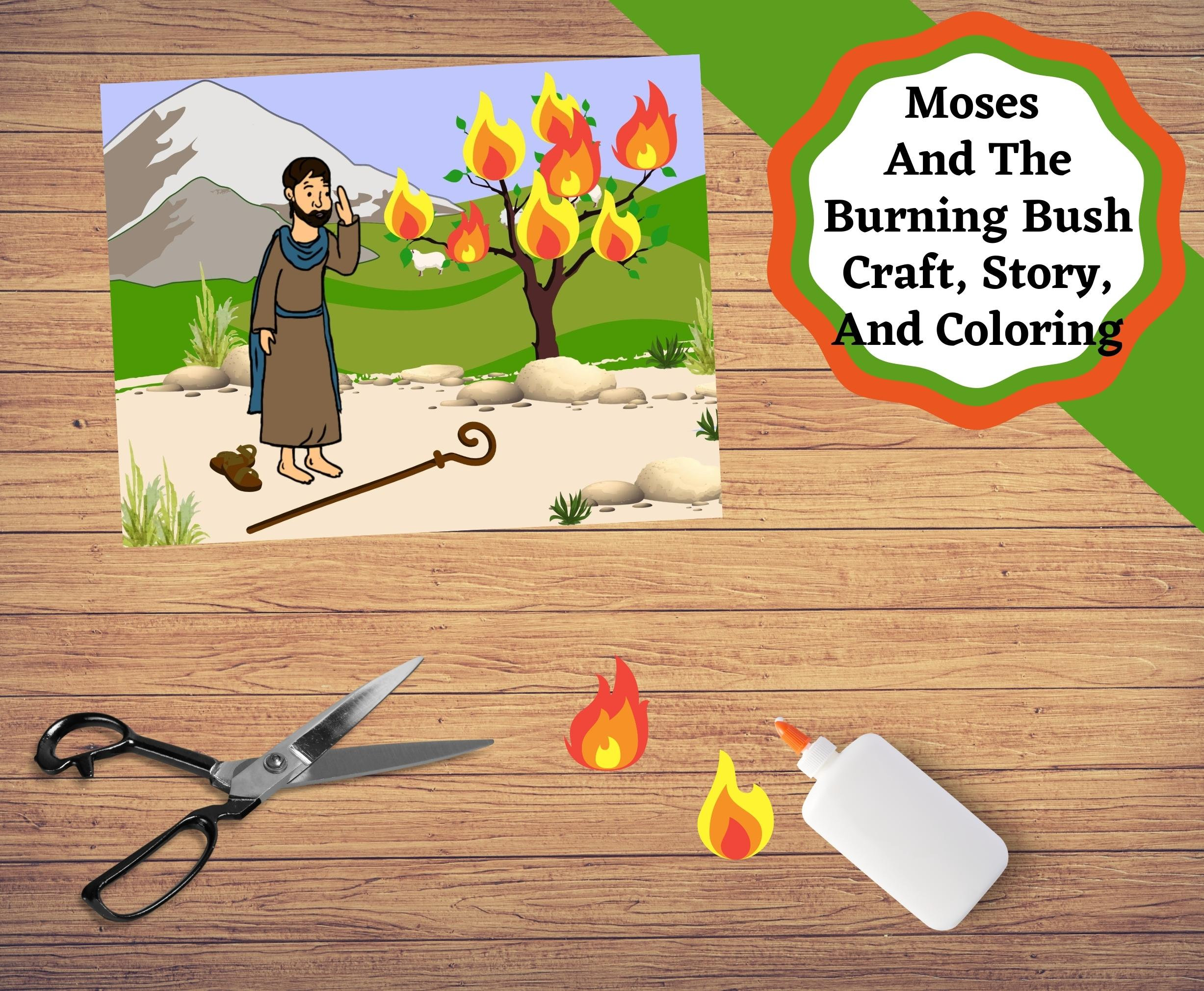 Moses and the burning bush printable set of craft and