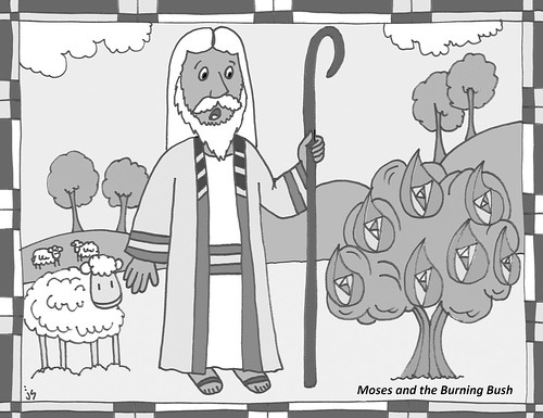 Moses and burning bush coloring page â stushie art