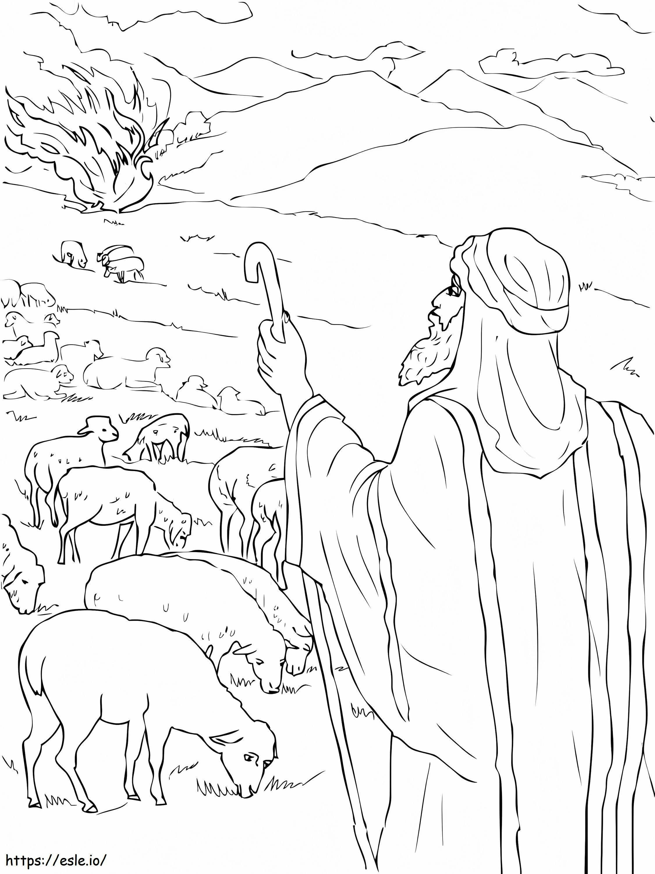 Moses sees the burning bush coloring page