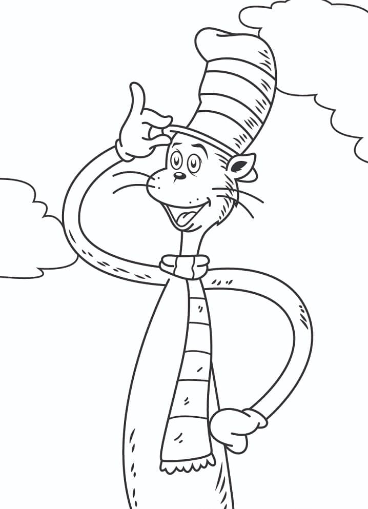 Cat in the hat image coloring page