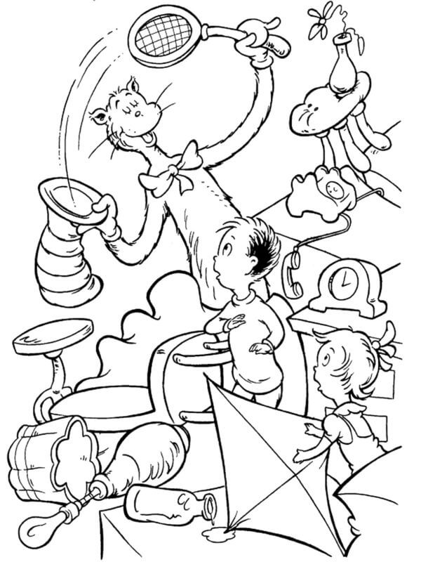 Funny cat in the hat coloring page