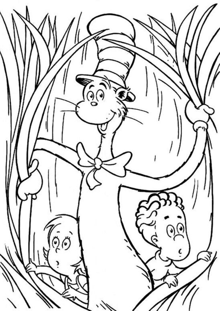 Free easy to print cat in the hat coloring pages