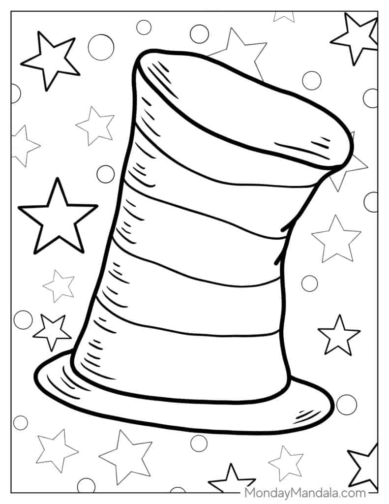 Cat in the hat coloring pages free pdf printables