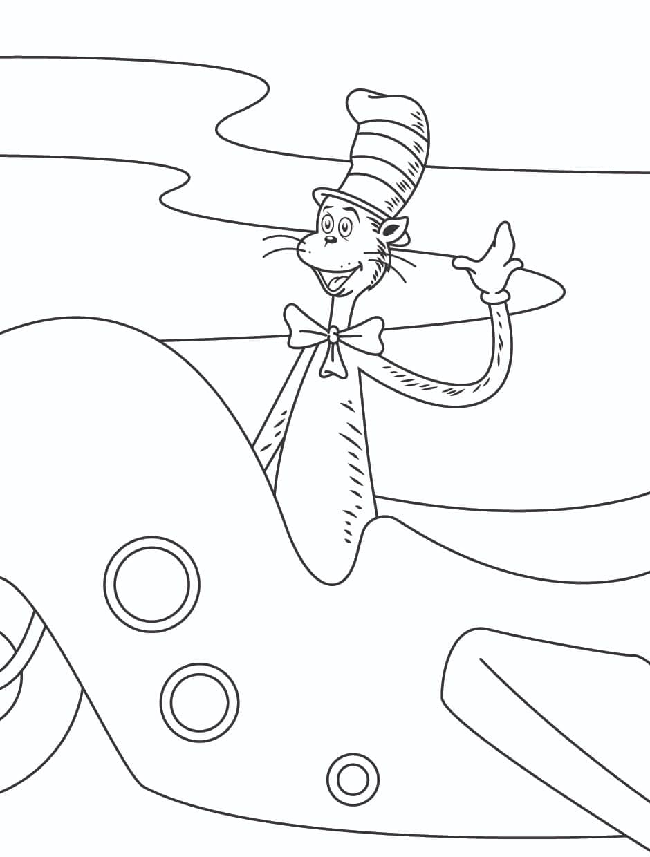 Friendly cat in the hat coloring page