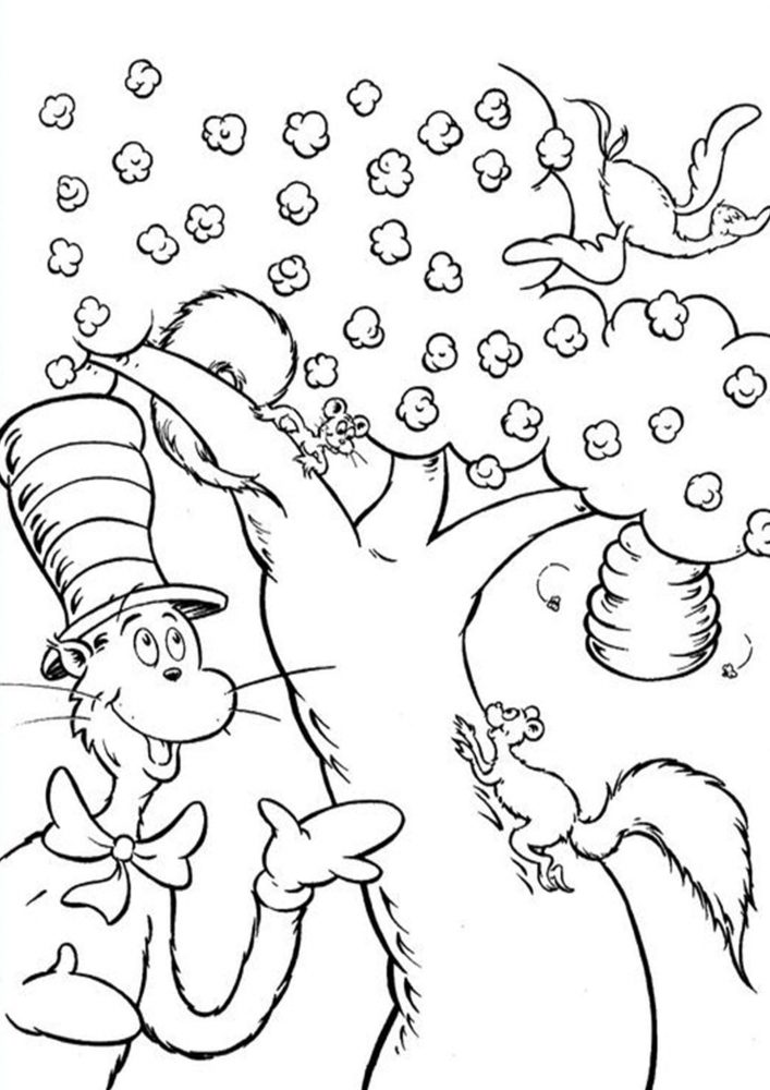 Free easy to print cat in the hat coloring pages