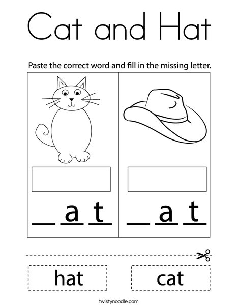 Cat and hat coloring page