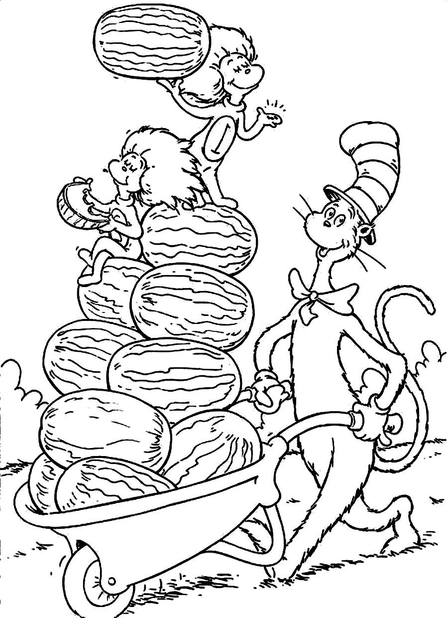 Free printable cat in the hat coloring pages for kids