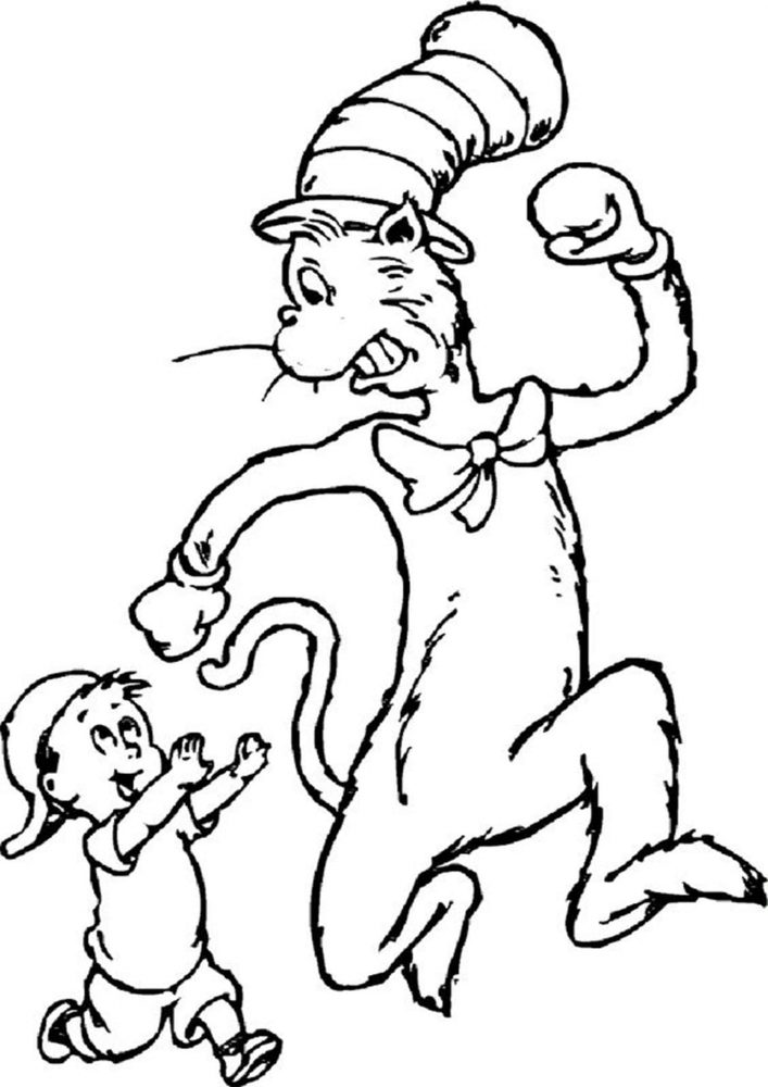 Free easy to print cat in the hat coloring pages