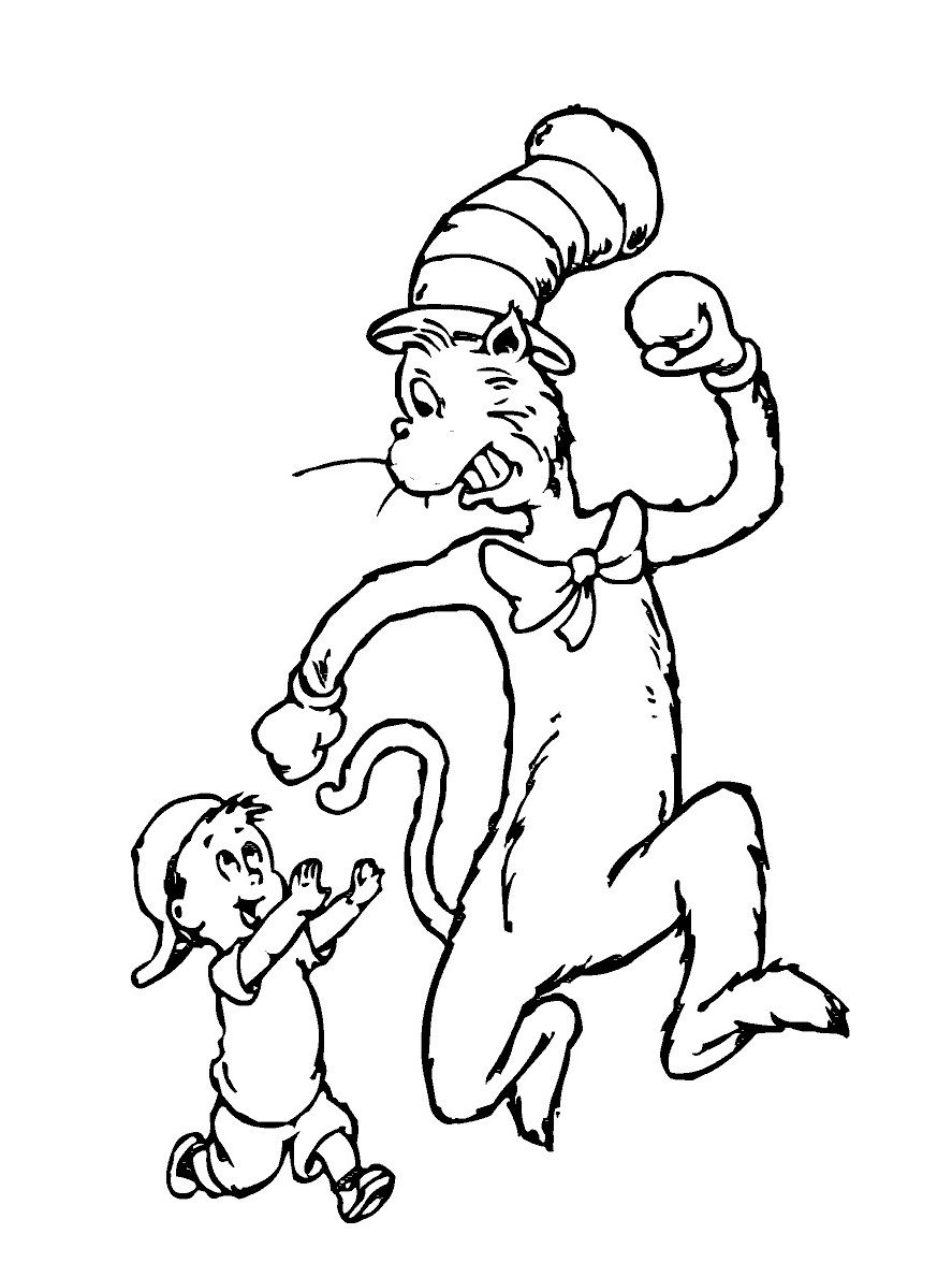 Free printable cat in the hat coloring pages for kids