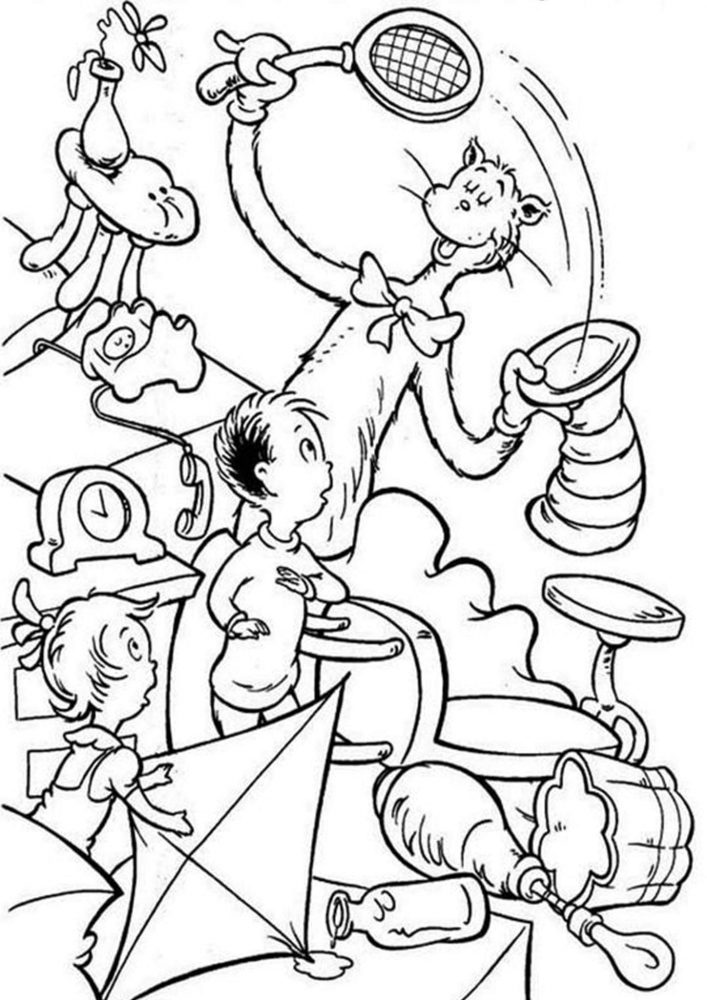 Free easy to print cat in the hat coloring pages