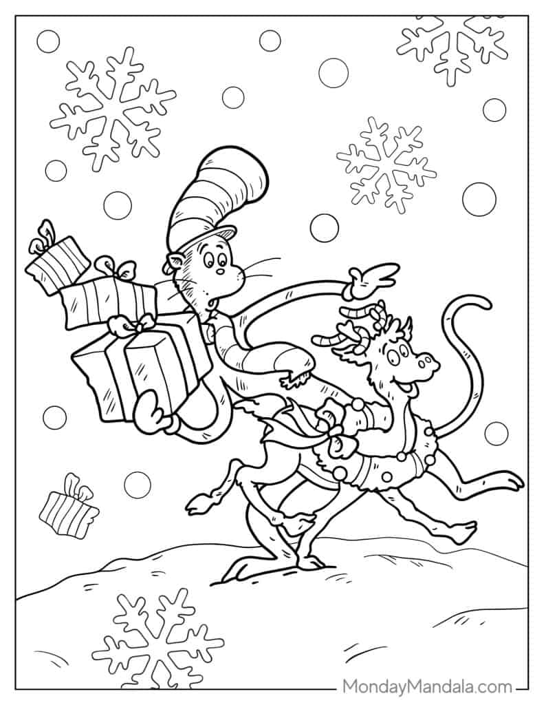 Cat in the hat coloring pages free pdf printables