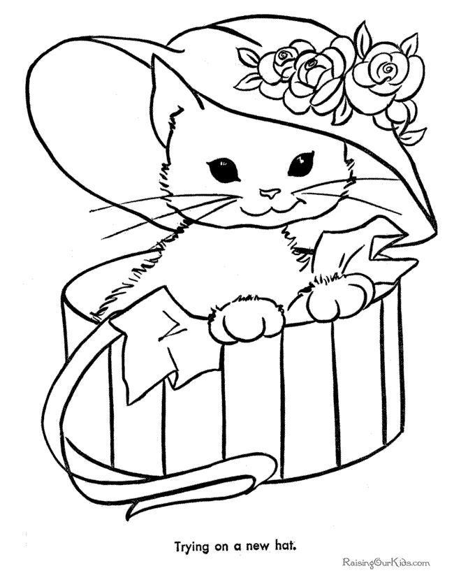 Hat on cat coloring page