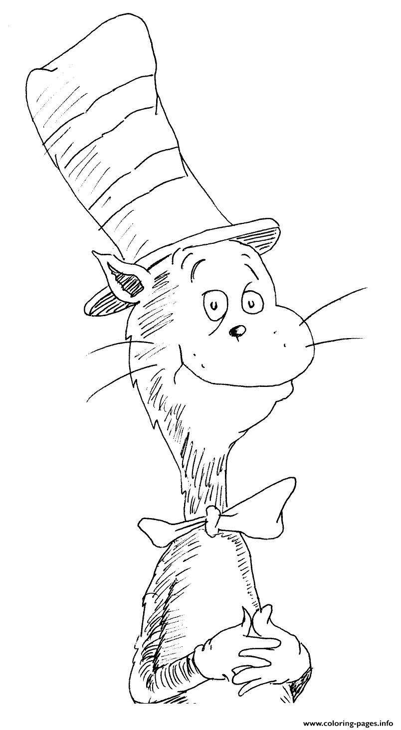 Cat in the hat easy coloring page printable