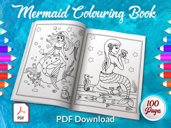 Mermaid colouring book pages of fun for boys girls teens kids birthday party activity kids birthday party digital download