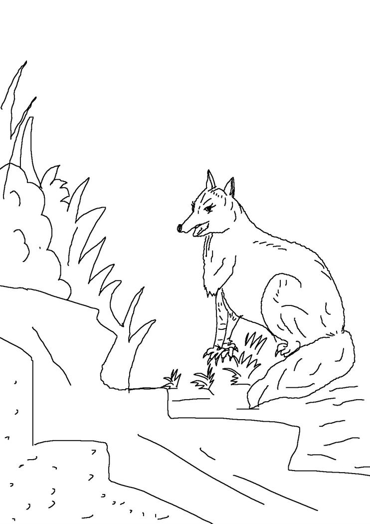 Fox and crane story colouring pages