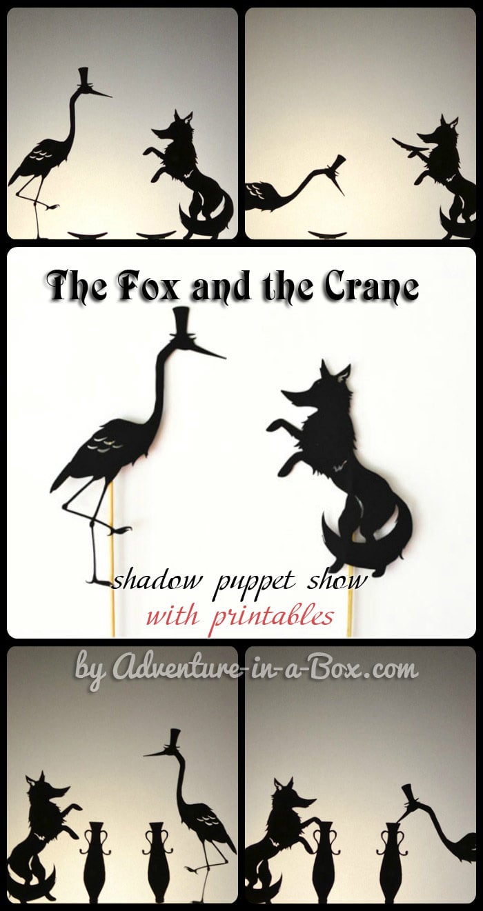 The fox and the crane shadow puppets with printables