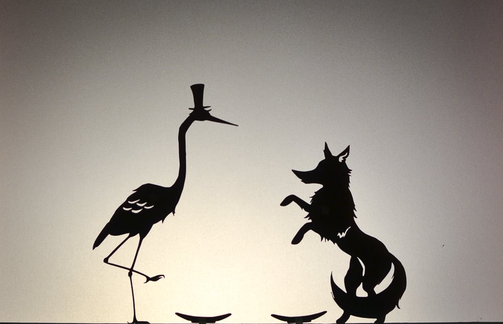 The fox and the crane shadow puppets