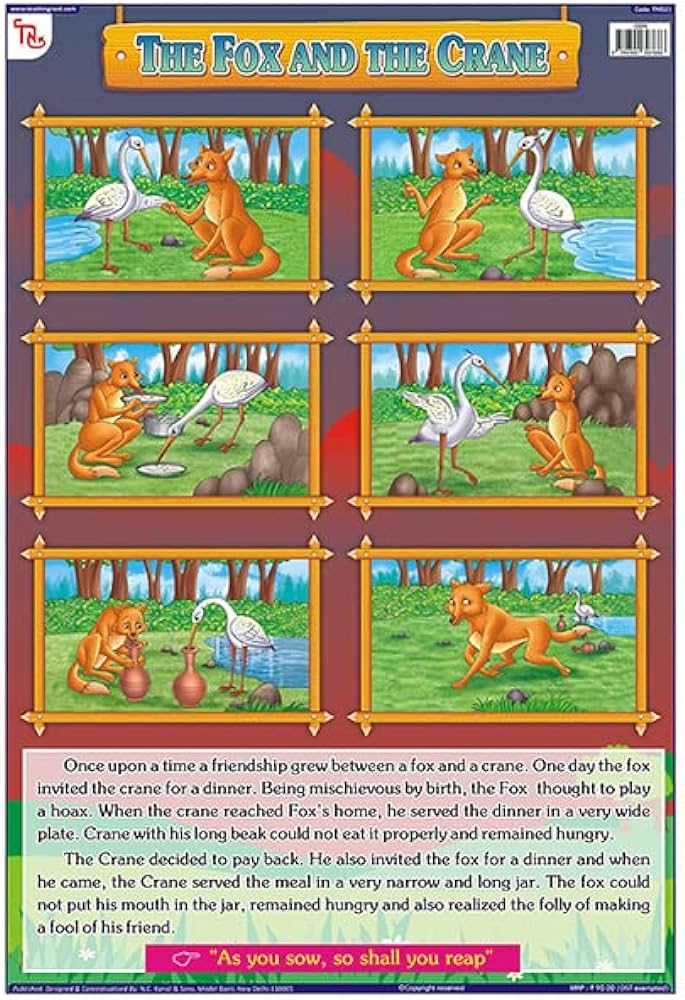 Buy tmse teachgnest the fox and the crane chart english moral story lamated x cm x ch wall stickg wall chart teachgnest book onle at low prices