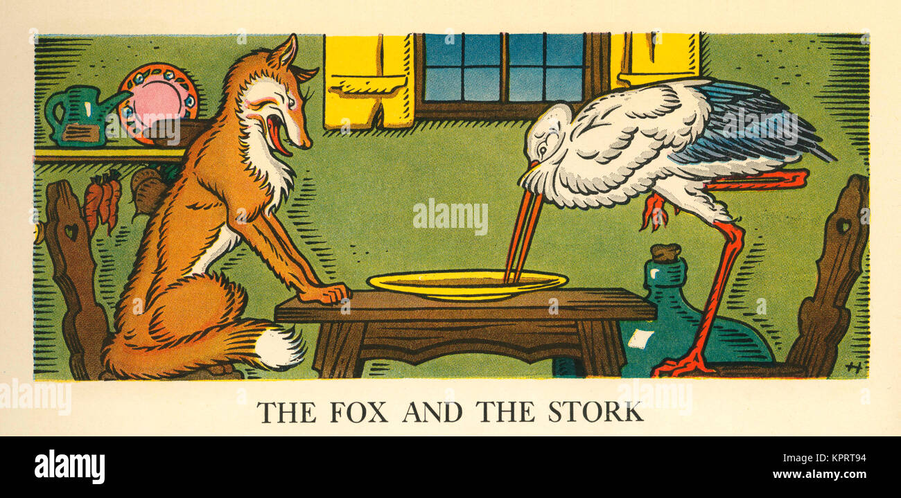 The fox and the stork stock photo