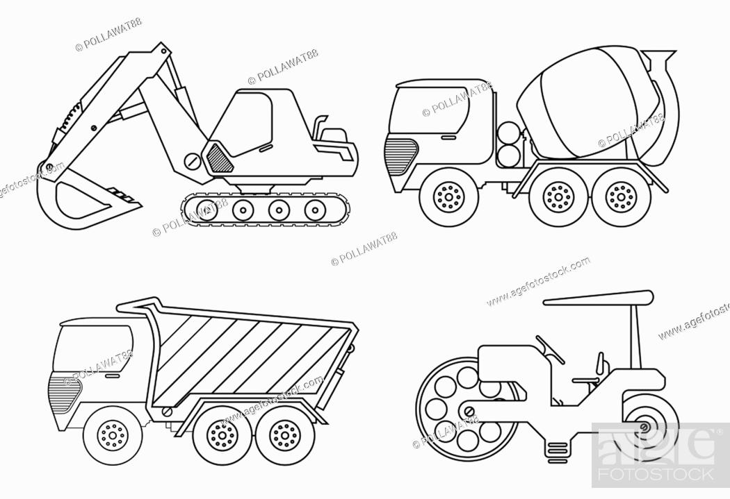 Coloring book for kids vector illustration of crane car cement truck rollor stock vector vector and low budget royalty free image pic esy