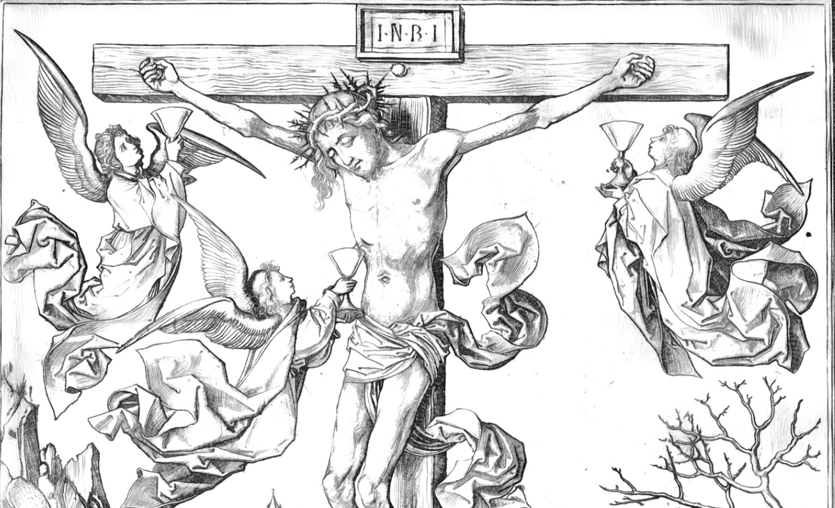 The crucifixion with four angels by martin schongauer