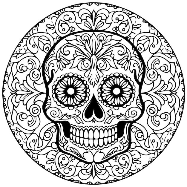 Premium vector day of the dead skull coloring page