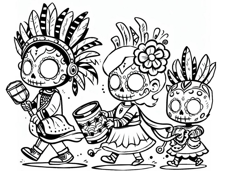 Coloring pages the day of the dead