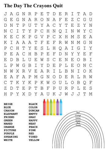 The day the crayons quit word search and color teaching resources