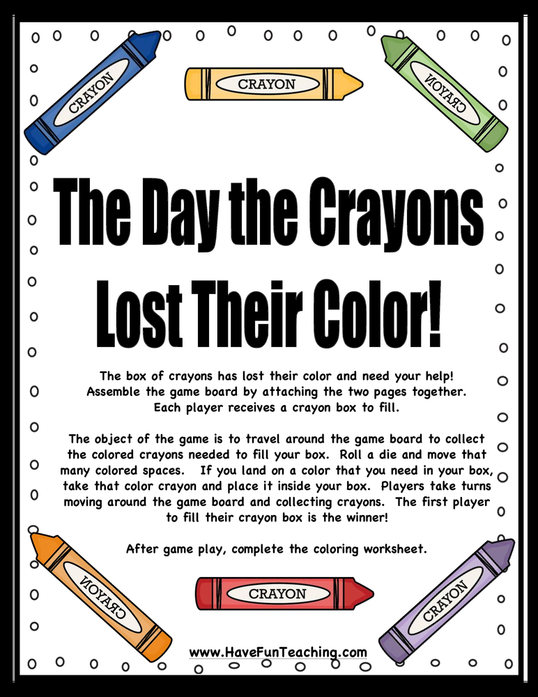 The day the crayons lost their color activity