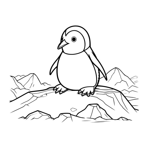 Premium vector coloring book for children penguin on the rock vector illustration