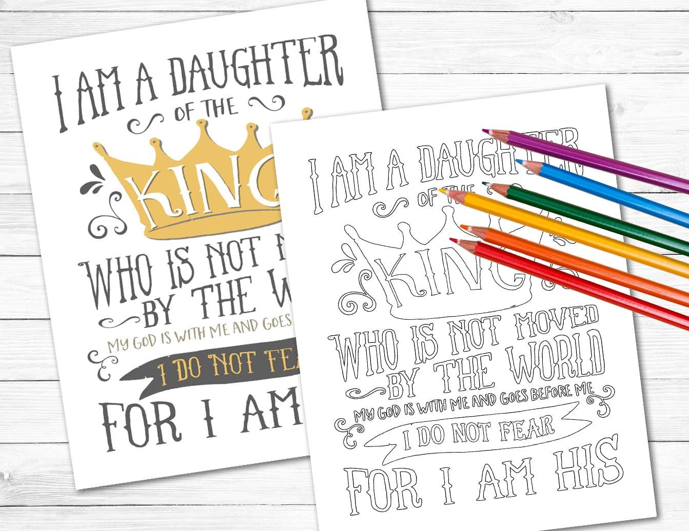 Daughter of the king coloring page x inches instant download