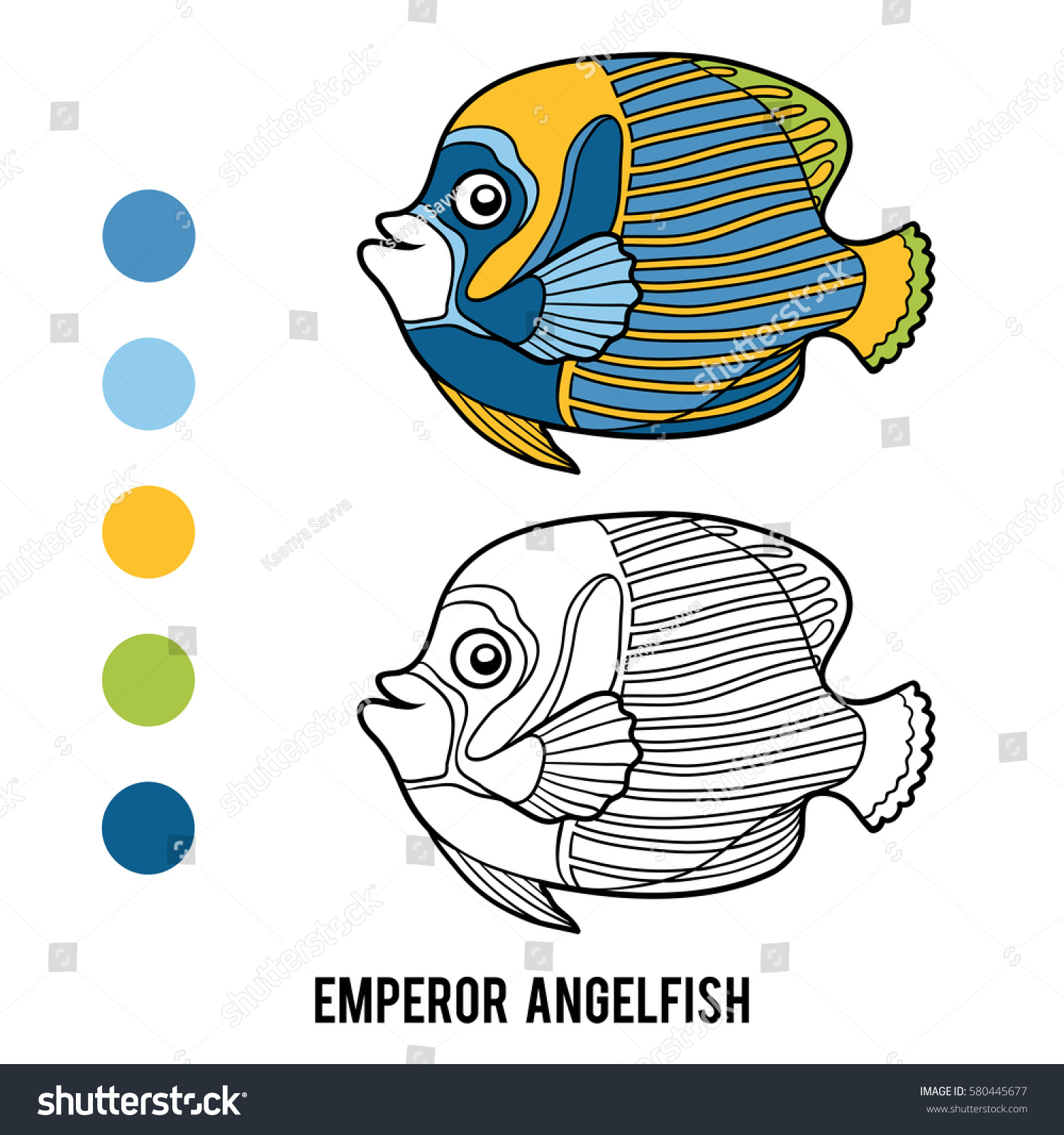 Coloring book children emperor angelfish stock vector royalty free