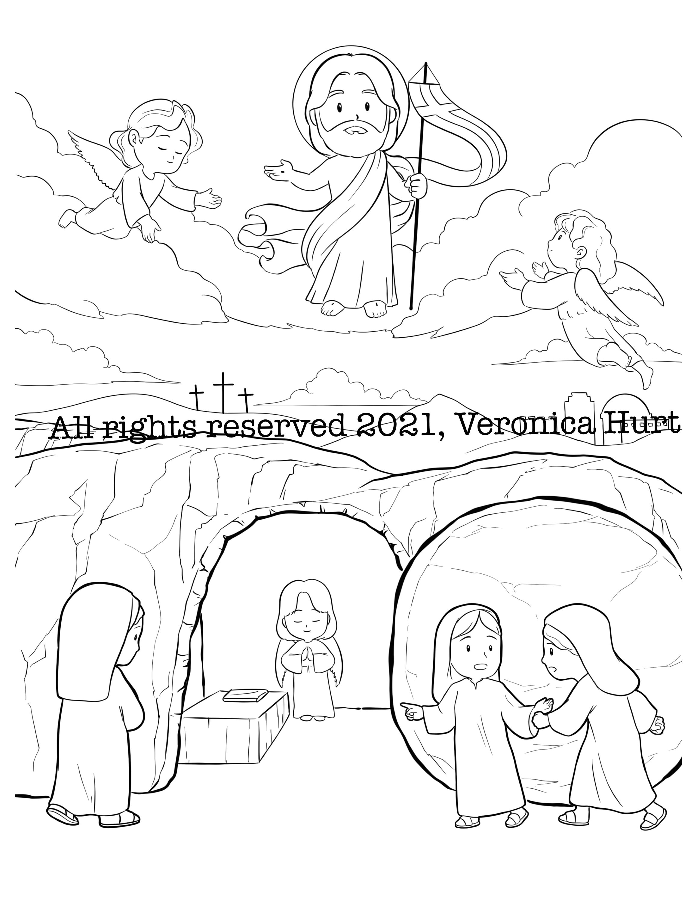 Easter resurrection coloring page for kids