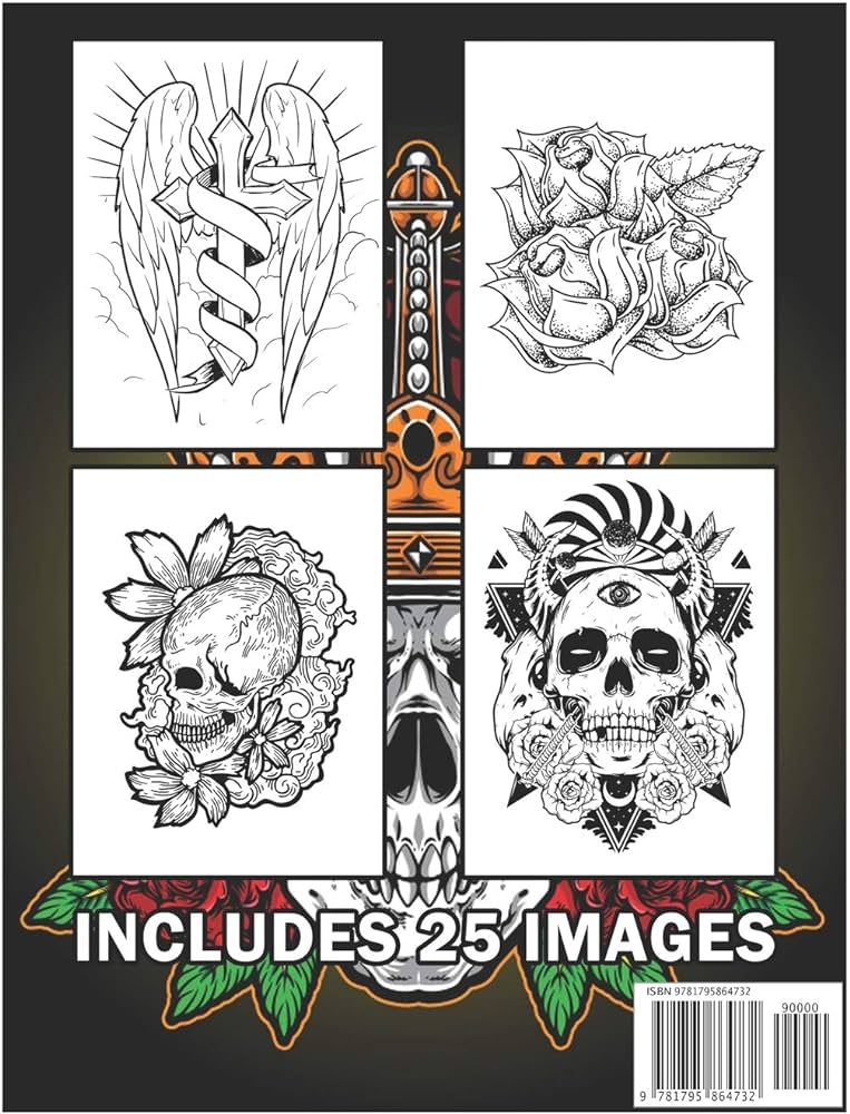 Tattoo coloring book an adult coloring book with awesome and relaxing tattoo designs for men and women coloring pages book benmore books