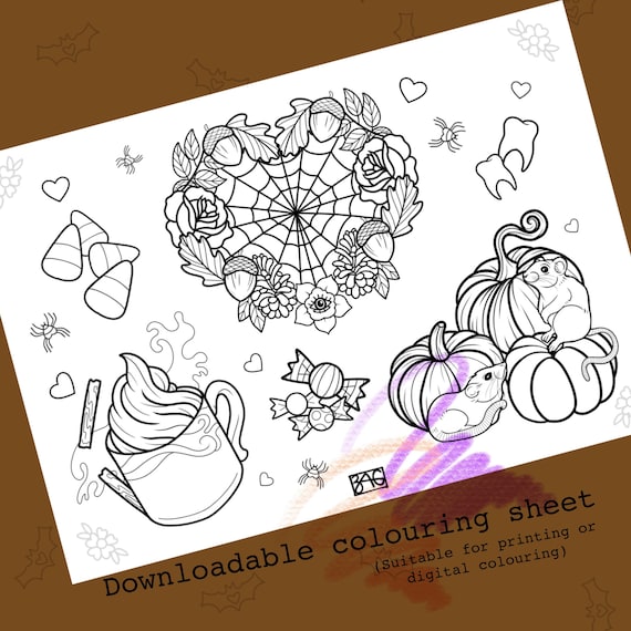 Spooky autumn flash sheet colouring page