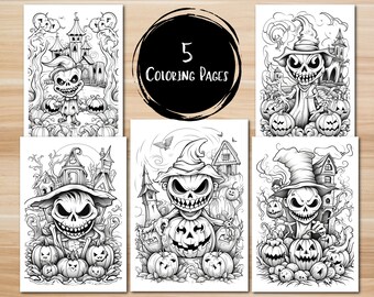 Scarecrow coloring page haunted house coloring page printable scary coloring page halloween coloring sheet jack o lantern