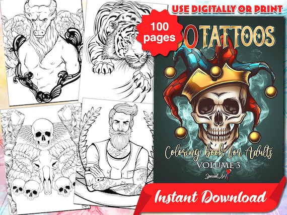 Tattoos an adult coloring book with worlds most beautiful selection of tattoo modern coloring pages printable pdf instant download