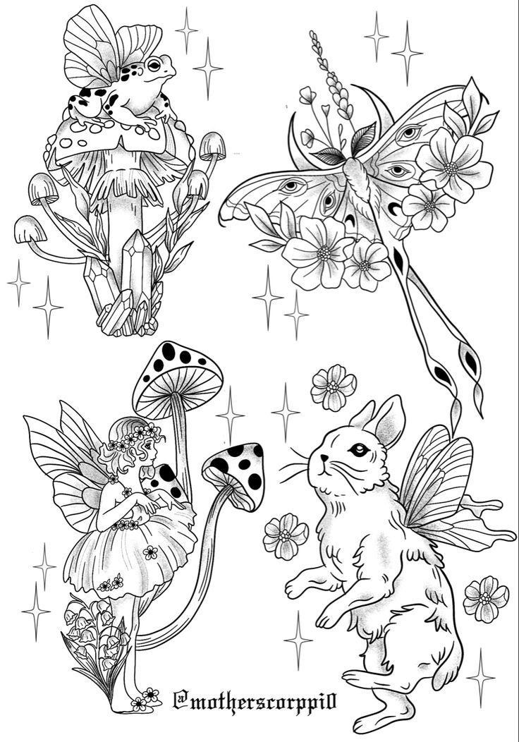 Fairy land flash sheet coloring book art fairy art cute tattoos